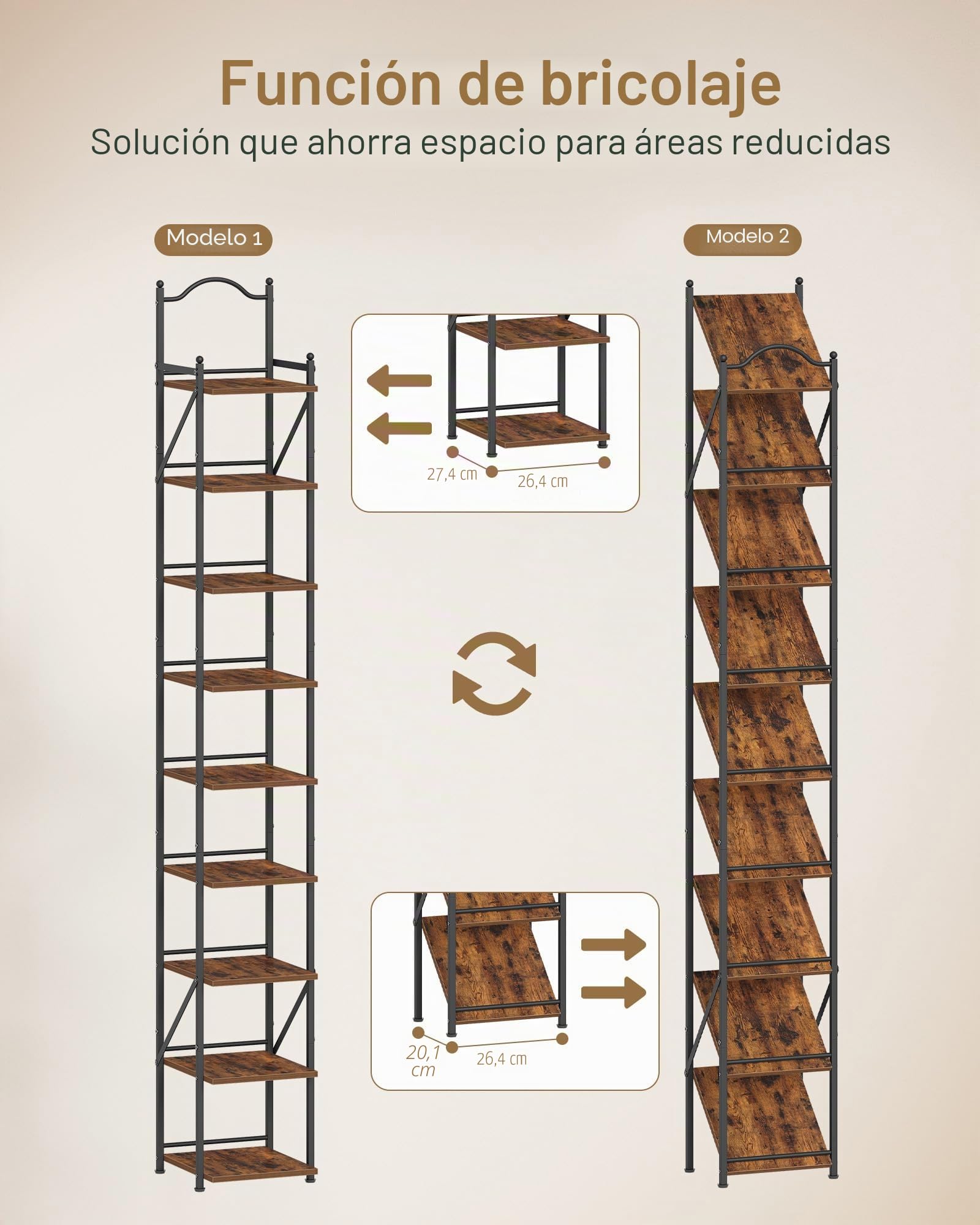Hzuaneri Zapatero Vertical, 9 Niveles, 2 Modos Ajustables, Ahorra Espacio | Zapatero Estrecho, 26,5 x 27,5 x 185 cm, Zapatero Organizador para Entrada, Pasillo, Sala de Estar, Marrón Rústico, SR28901B