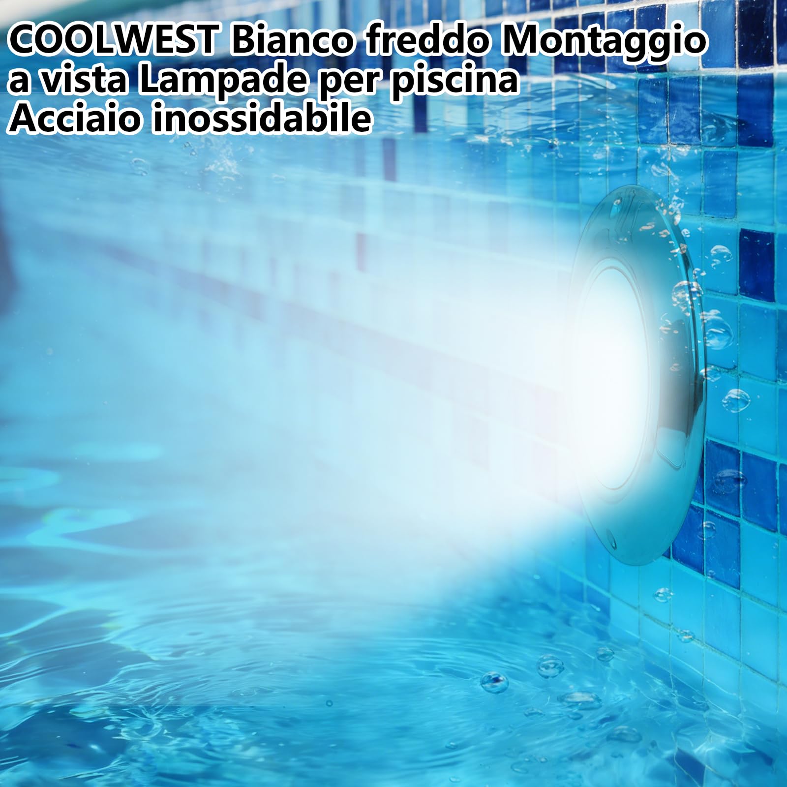 COOLWEST Luce Piscina LED Riempito di Resina, 36W Bianco Freddo Faretti LED Illuminazione ultrapiatta Acciaio inossidabile, Luci Piscina IP68 Impermeabile, 12V DC, 6000K, Montaggio Superficiale
