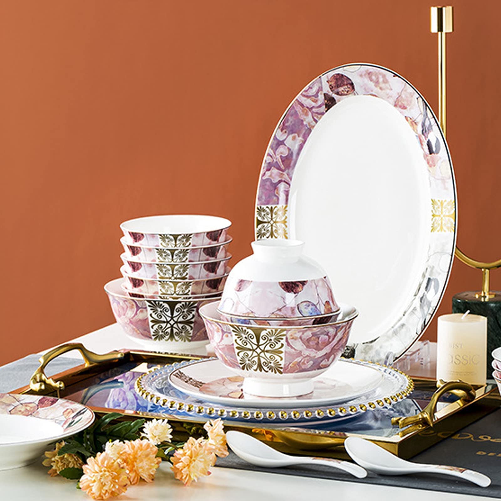 Zestaw Naczyń Ceramicznych W Stylu Retro, Piękny Kolorowy Zestaw Porcelanowy Na Kolację Domową, Wesele, Hotel, Boże Narodzenie, 58 Elementów