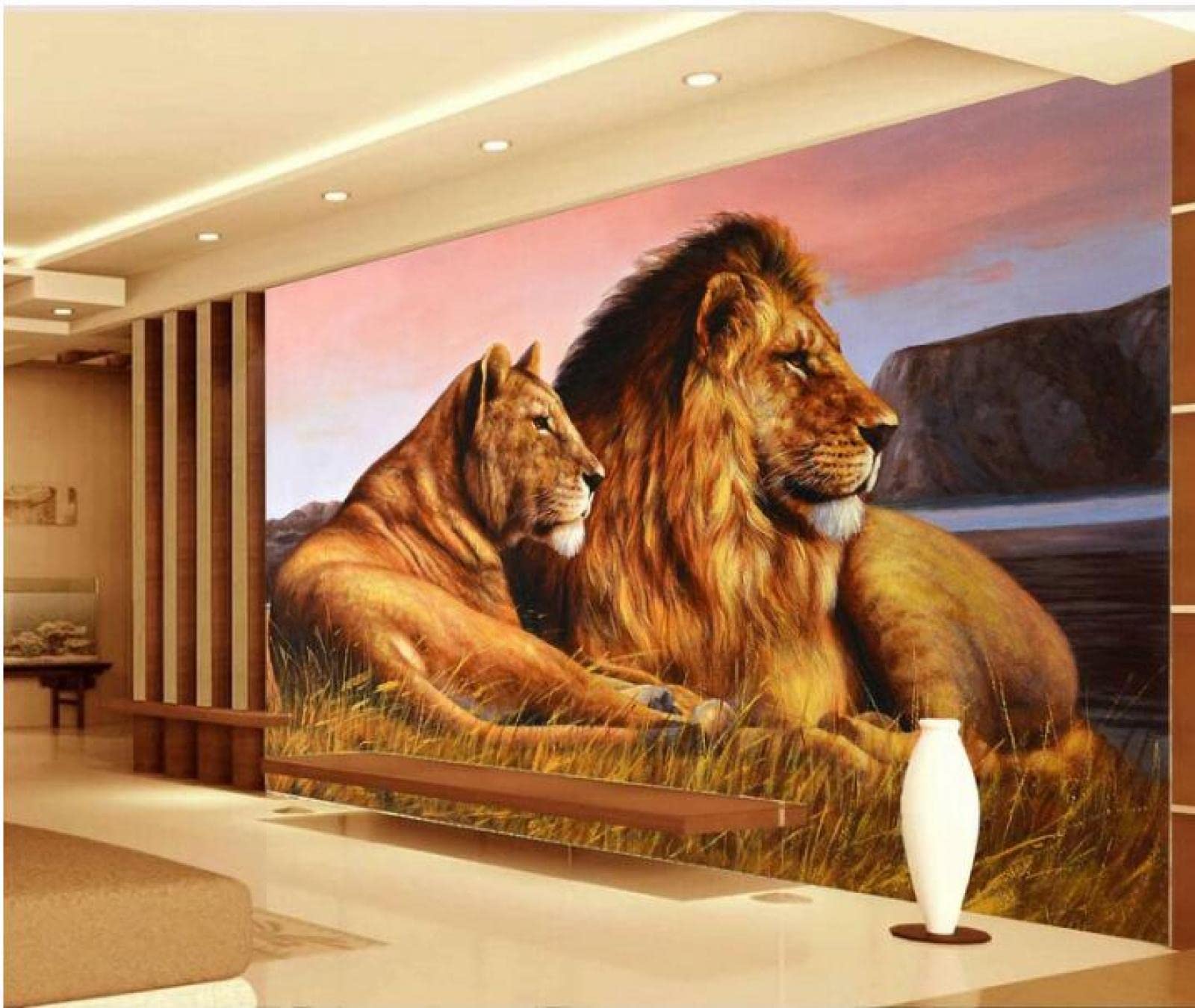 Tapeta ścienna żółty i lew szer. 200 x wys. 175 cm mural ścienny 3D tapeta naklejki do salonu sypialni niesamoprzylepne