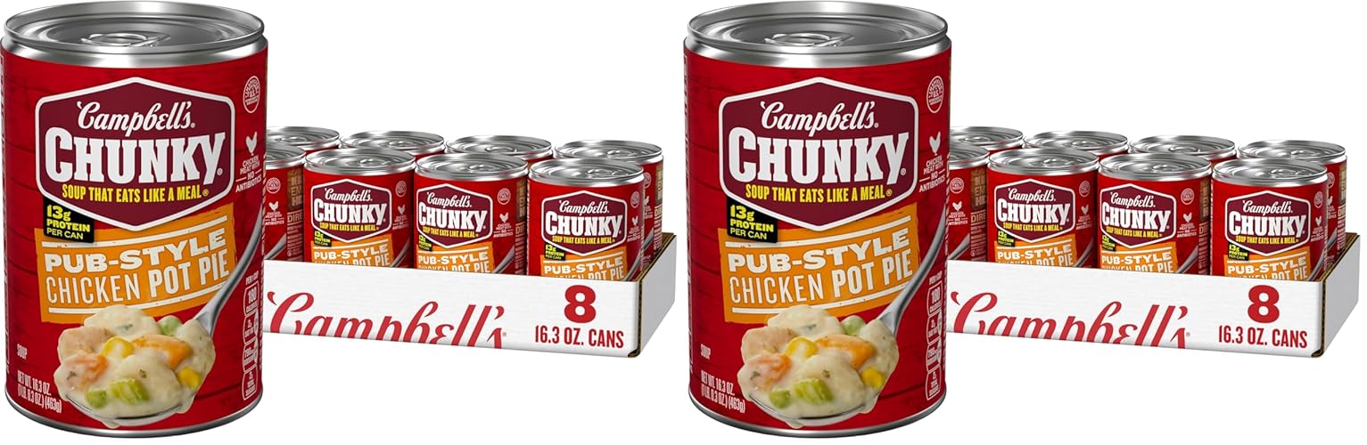 Campbell’s Chunky Soup, Pub-Style Chicken Pot Pie Soup, 16.3 Oz Can (Case of 8) (Pack of 2) - 1.02 Pound (Pack of 16)