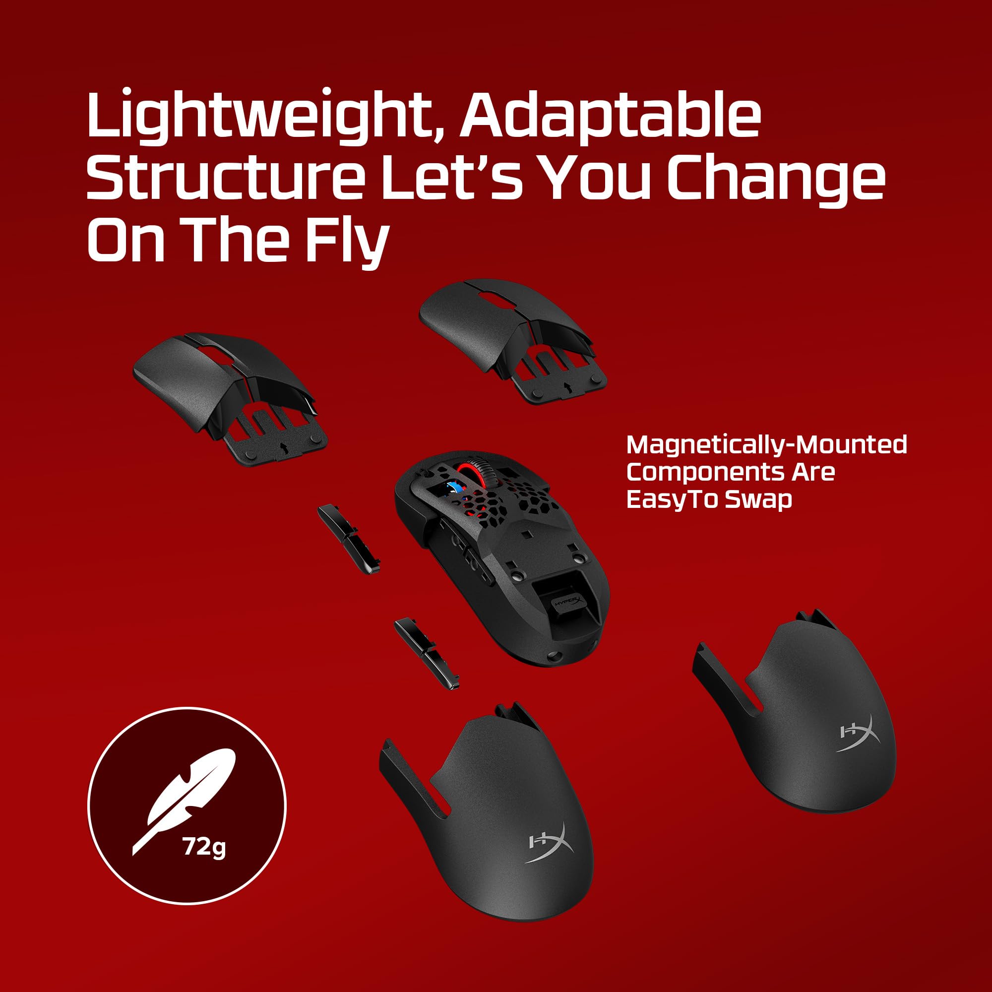 HyperX Pulsefire Saga Pro Modułowa mysz do gier RGB, waga 72g, bateria 90h, 4K, czujnik 26K, OMEN Instant Pair, 6 przycisków, kolor czarny
