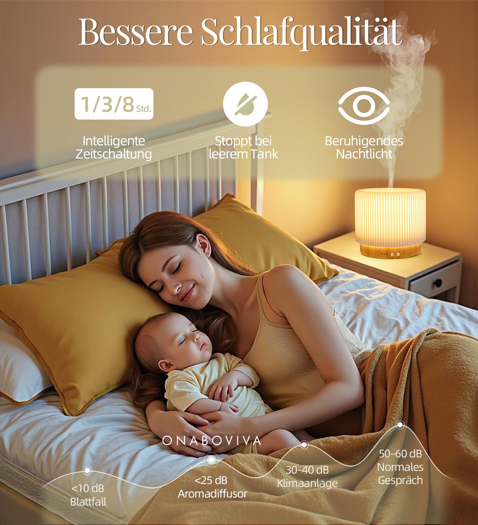 Aroma Diffuser – 280ml Ultraschall Diffusor für ätherische Öle mit Luftbefeuchtung und Schlaf-Nachtlicht aus Keramik & Bambus, Auto-Off, BPA-frei, geräuschlos, ideal für Zuhause, Büro und als Geschenk