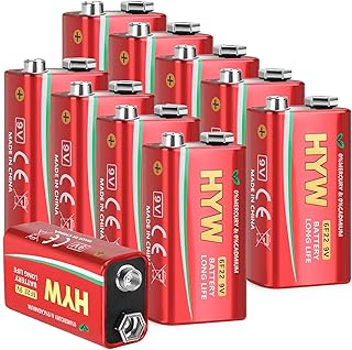 10 Pack 9 Volt Batteries, Long-Lasting Alkaline 9V Battery for Smoke Detector, Guitar Pedals
