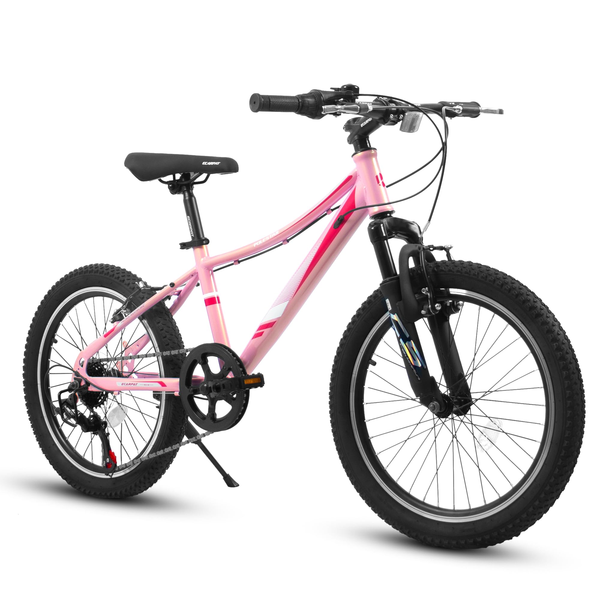 MCFANSHOU 20 Inch Kids Bike with Front Suspension & 7-Speed Gears,The Girls Mountain Bike for Ages 8-12 (Pink)