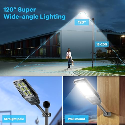 Miniatura 4 de Farolas solares de 300 W, 2 paquetes de luces LED solares para exteriores, IP66, impermeable, 30000 lúmenes, 6500 K, luz de calle al aire libre, luz