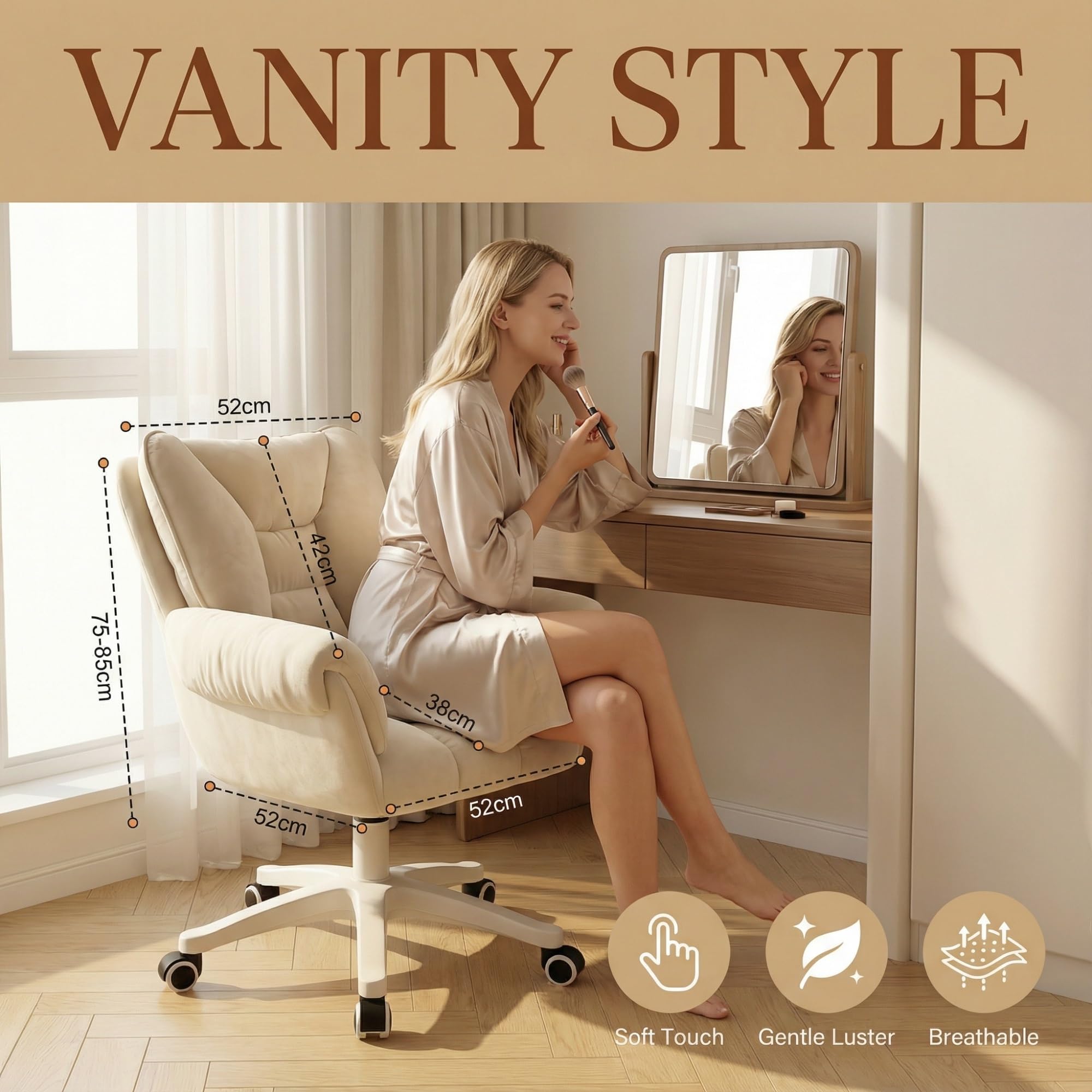 Chaise De Bureau, Coiffeuse À roulettes, Réglable en Hauteur, Capacité Charge Jusqu'à 120 Kg, for Domicile, Chambre Coucher, Cadeau(Blanche)