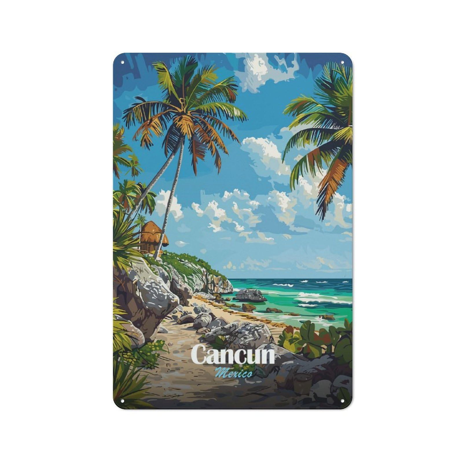 Junmoney Style-20 Cancun Mexico Beach Paradise Cafe Metal Sign 30X20cm, Vintage Restaurant Wall Art For Tea Room, Shop Wall Or Breakfast Area