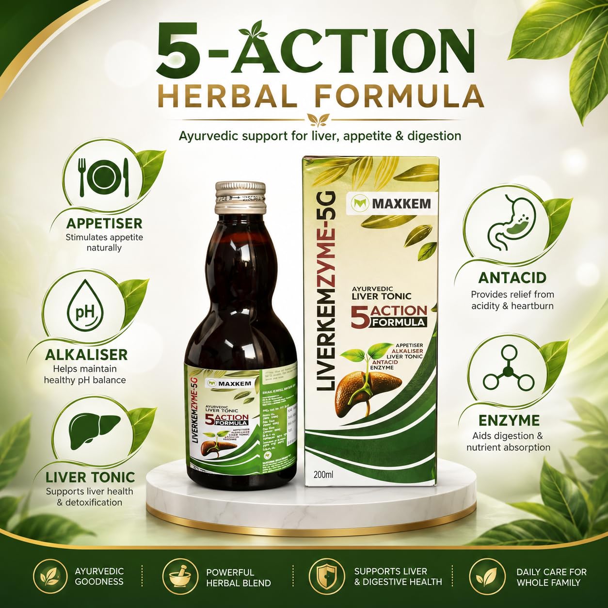 GEMMOVE Volume Boost 200ml + 60ml 3本セット Liverkem Zyme-5G Ayurvedic Liver & Digestive Syrup | 5-Action