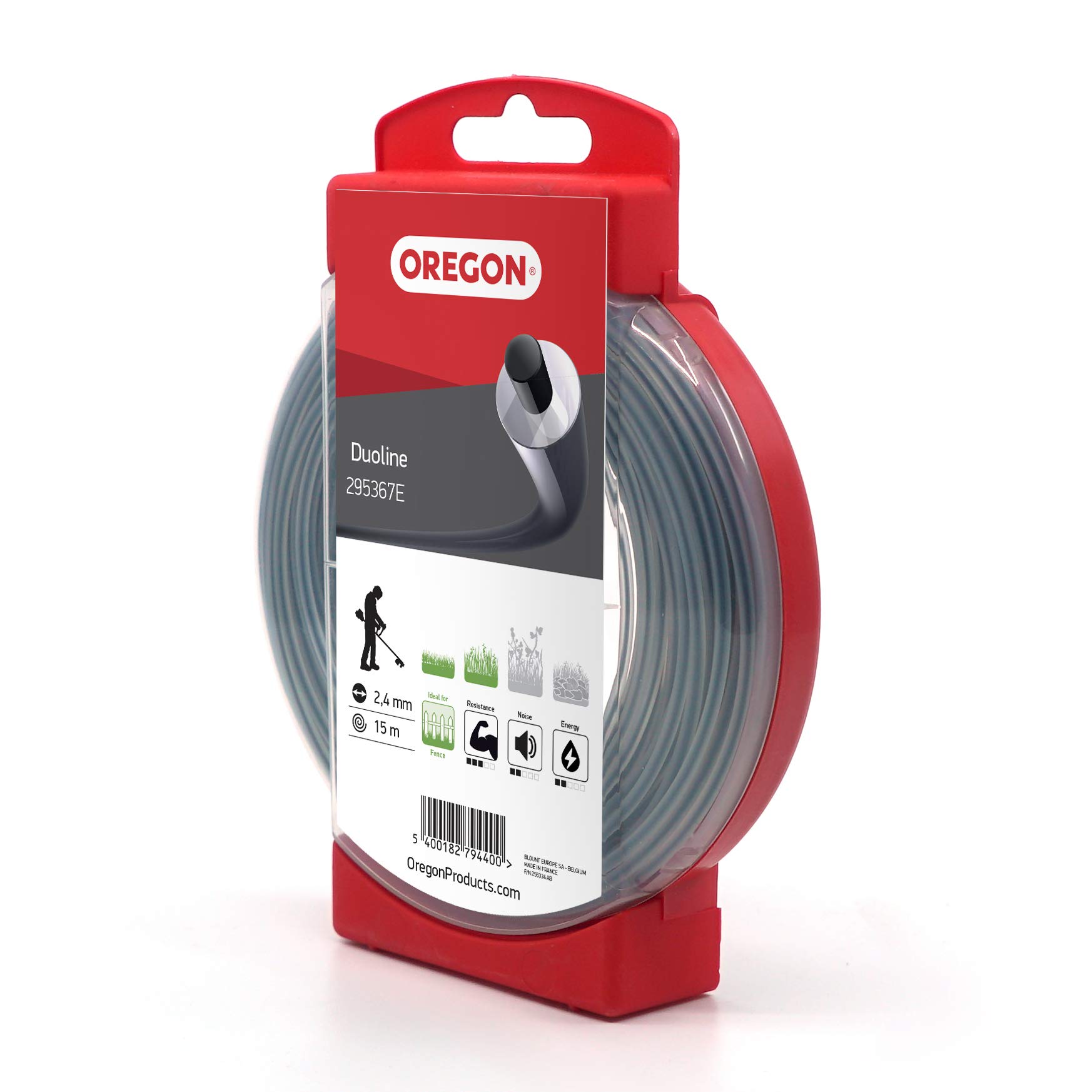 OREGON - Tête de Coupe Universelle avec Avance par Frappe au Sol, Compatible avec la majorité des Débroussailleuses à Manche Droit jusqu'à 33cc & 295367E Fil de Coupe Rond Duoline, 2,4 mm, 15 m