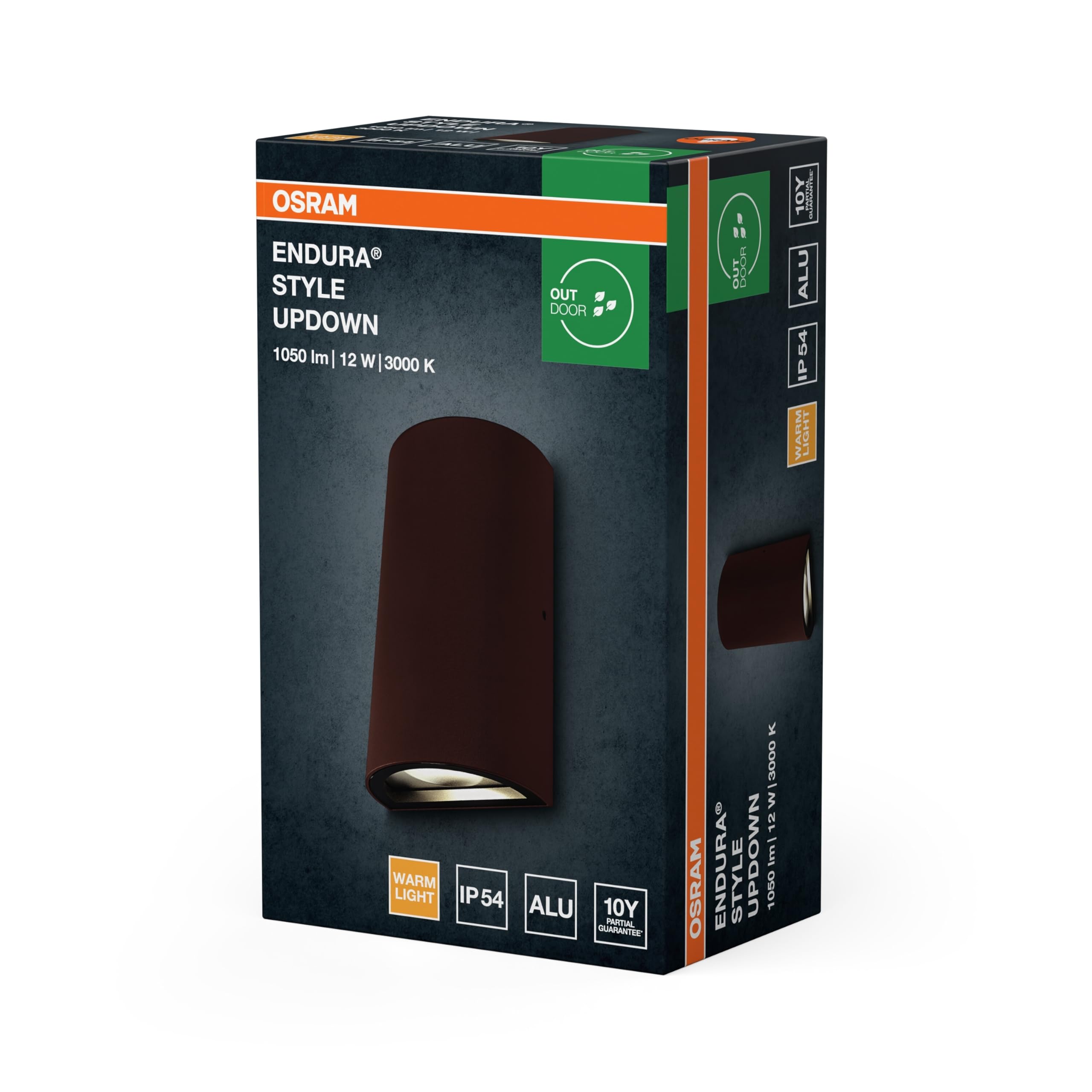 OSRAM Lampada da parete per esterni Ruggine, IP54, bianco caldo, 3000 K | ENDURA® Style UpDown, Outdoor Lighting (Special), Ruggine, dia, 30000 h, confezione da 1