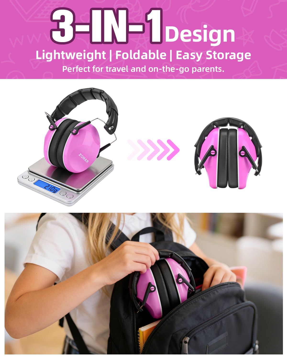 ZOHAN 032 Kids Noise Canceling Headphones - 25dB NRR Kids Ear