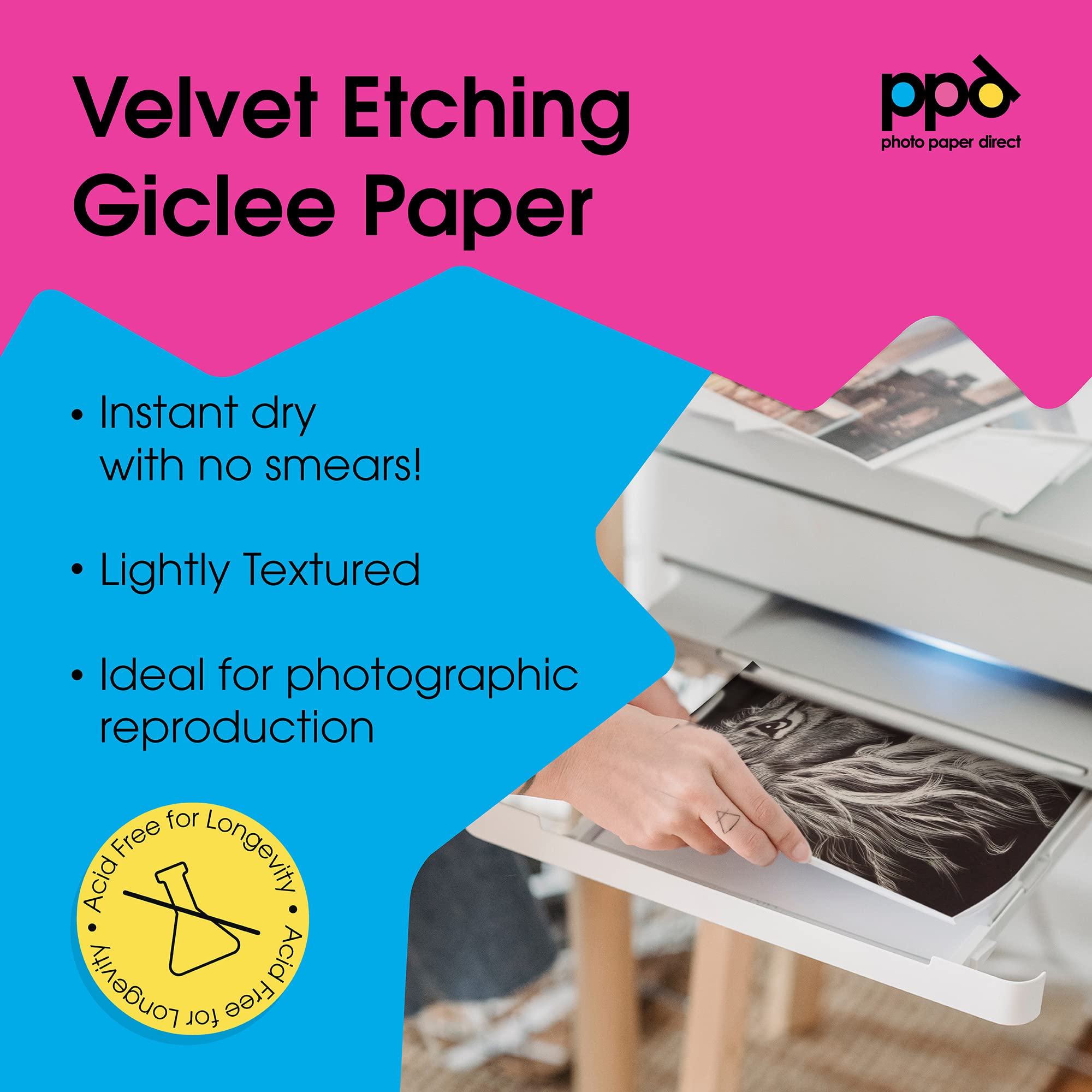 PPD Inkjet - A3 x 25 Hojas de Papel Giclée Mate 270 g/m² para Grabar y Archivar 'Fine Art White Velvet Etching’ - Para Todas Impresoras de Inyección de Tinta - PPD-77-25