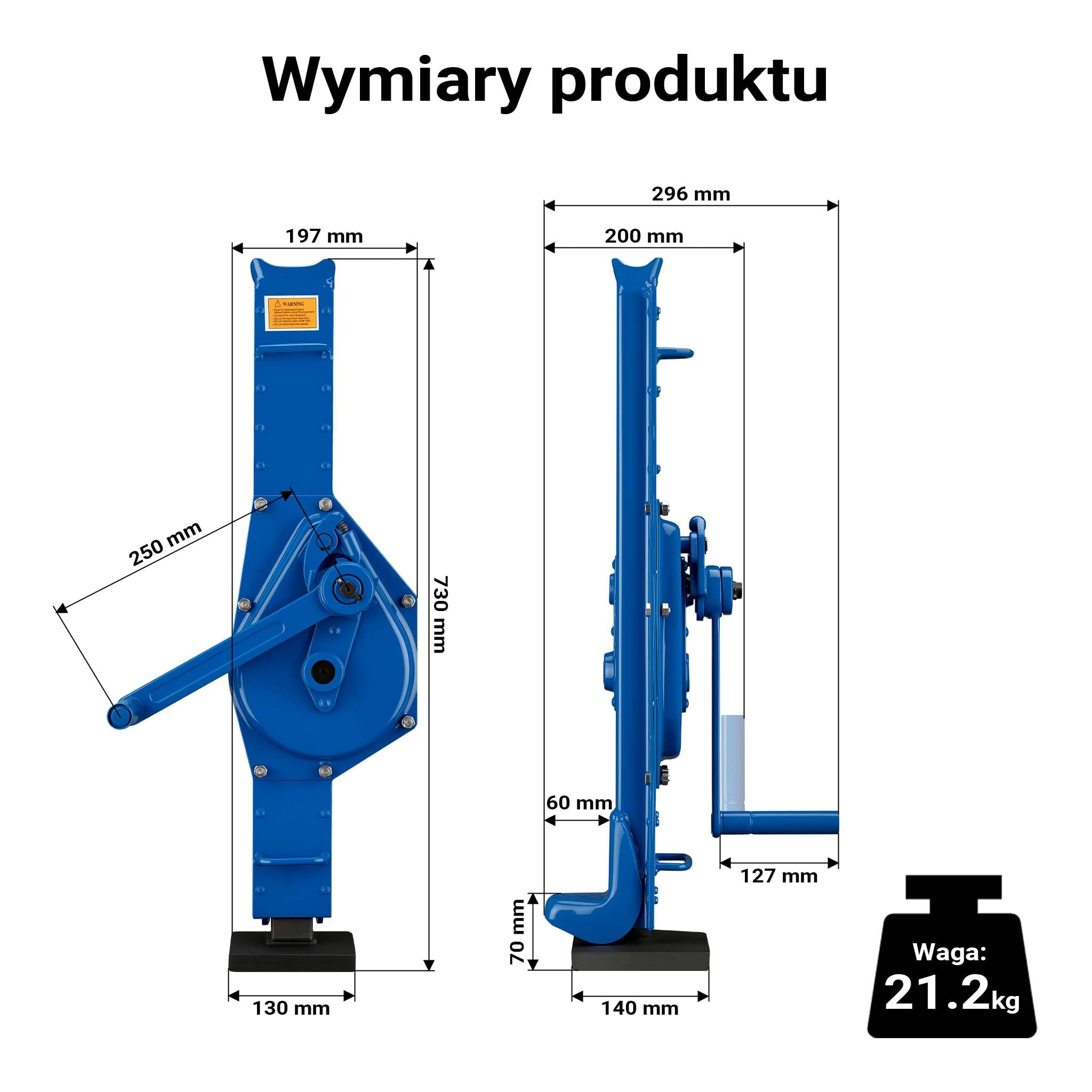 Wiltec Podnośnik kolejowy korbowy 3000kg o wysokości 725mm wysokość podnoszenia 350mm stalowy