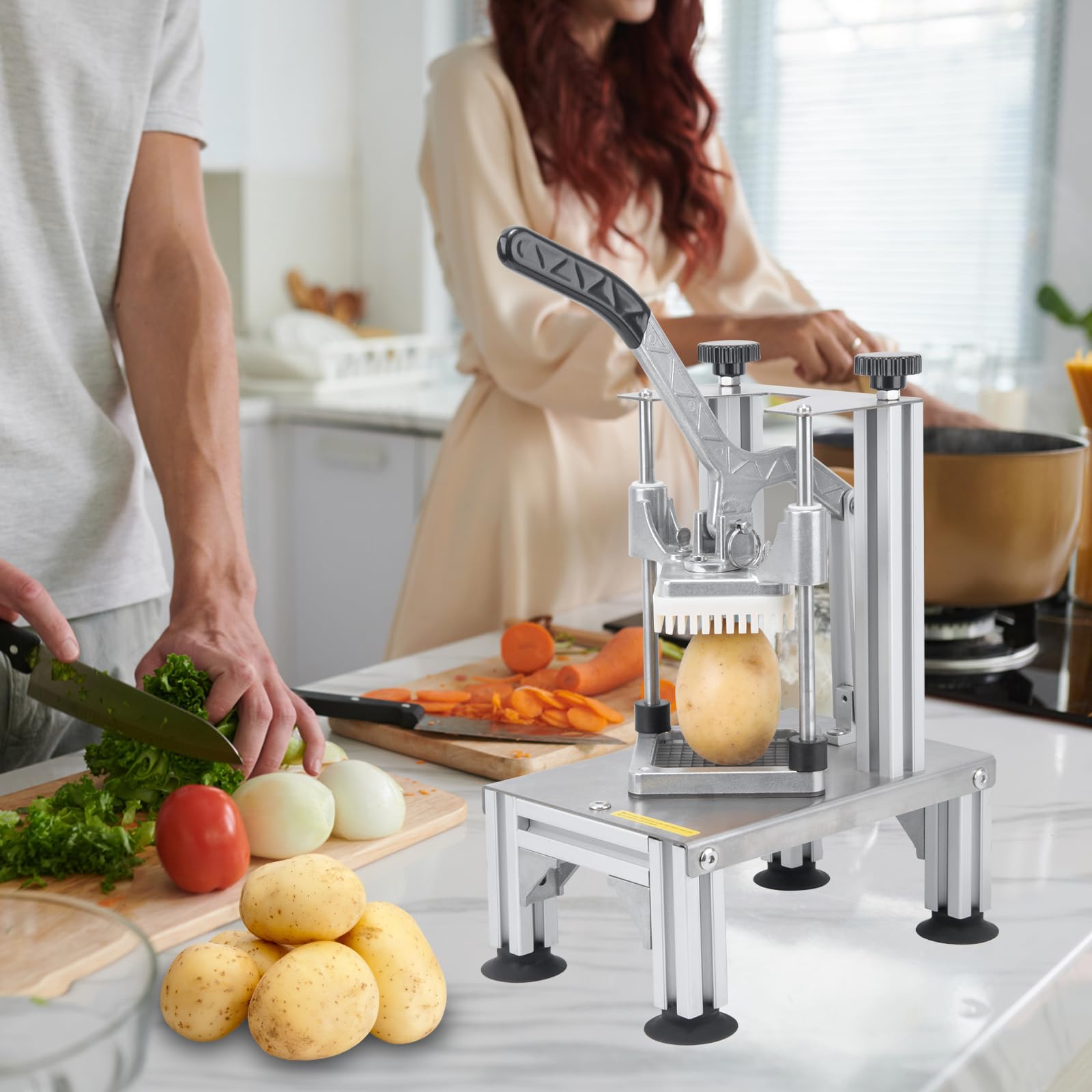 Cortador comercial de papas fritas de 1/4 pulgadas 3/8 pulgadas, 6 cuñas, 6 cuñas a núcleo, cuchillas de acero inoxidable, cortador de papas, picador de frutas para restaurante, hogar,