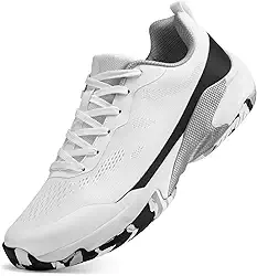 Tênis masculino largo | Tênis esportivo All Court Pickleball Racquetball e Squash | Suporte de arco e entressola acolchoada, Branco, 11 Wide