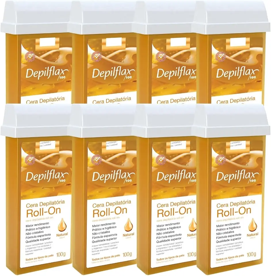 Kit 8 Refil Cera Depilatoria Corporal Profissional Depilação Roll On Depilflax Natural 100g