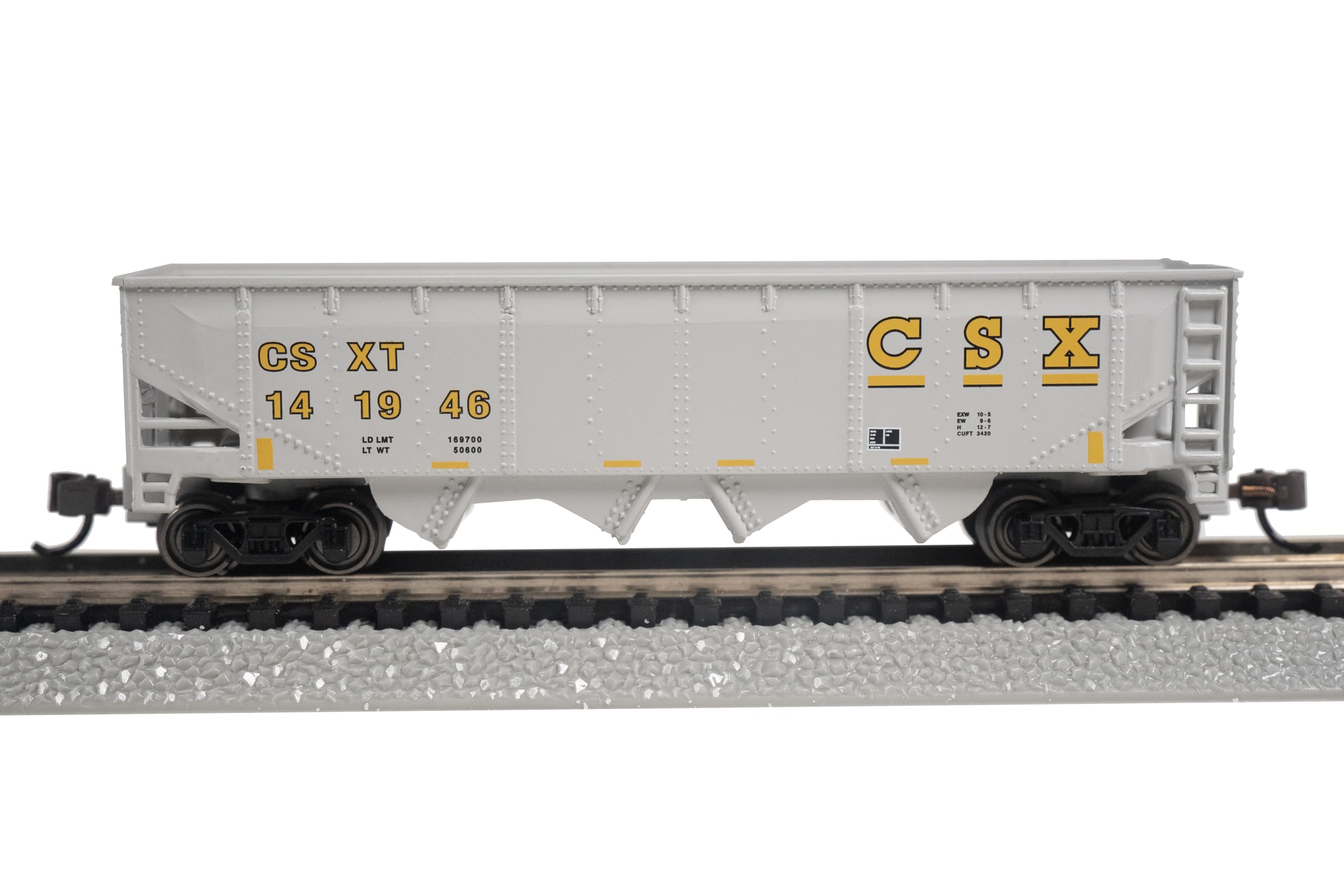 Bachmann Trenes - Tolva cuádruple de 40 pies - CSX® #141946 - Gris y amarillo - Escala N