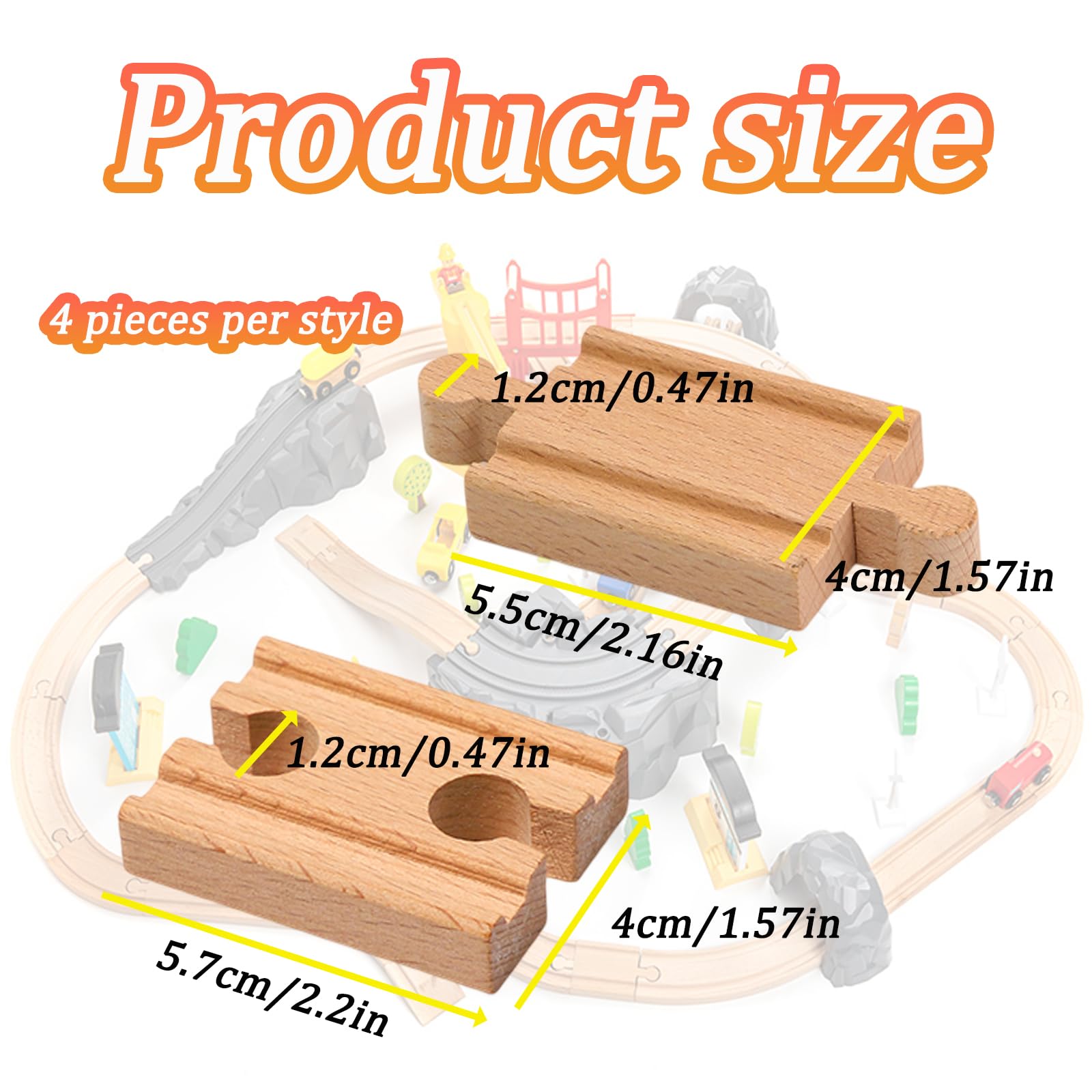 8pcs Wooden Train Track, Wooden Train Track Accessories, Train Railway Connectors Adapters Sets Wooden Toys for Boys Girls - Image 2