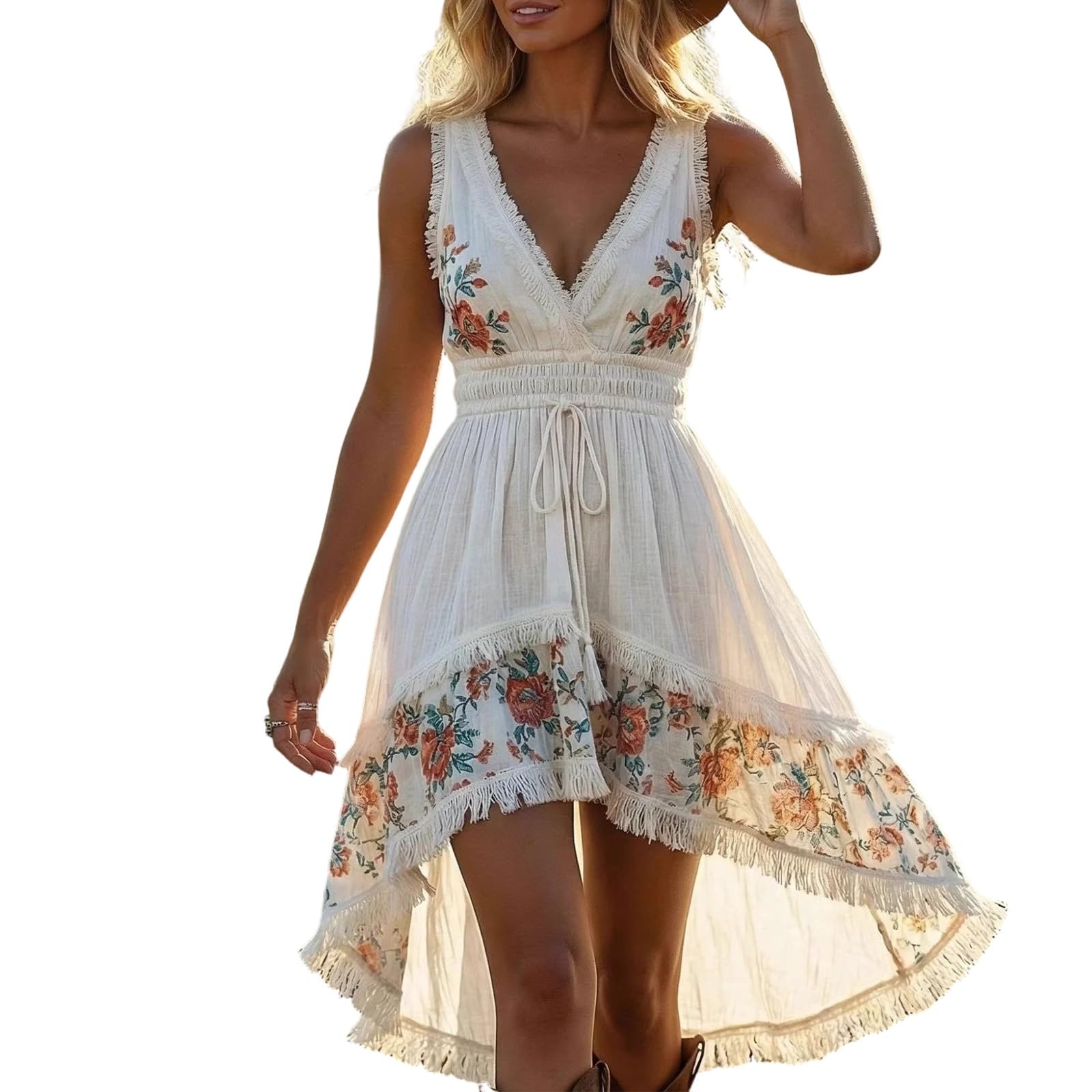 Vestido bohemio para mujer, de verano, vestido de playa, maxi vestido hippie bohemio, vestido largo de encaje, vestido de playa, vestido de punto beige, blanco, vestido de punto de ganchillo