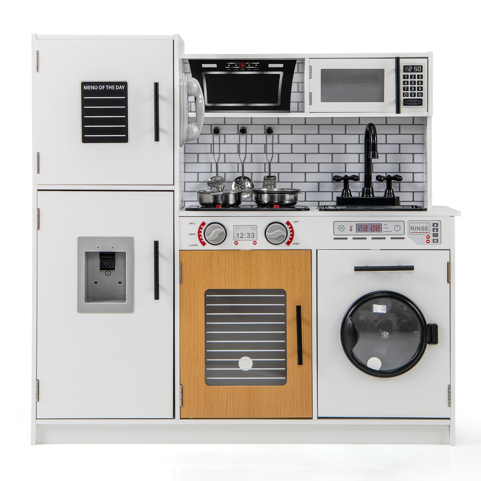 Maxmass Wooden Kids Kitchen Play Set, Toddler Pretend Toy Kitchen with Light, Sound, Telephone, Water Dispenser, Microwave, Oven, Utensils, Children Role Play Kitchens for 3+ Years Old โ image 1