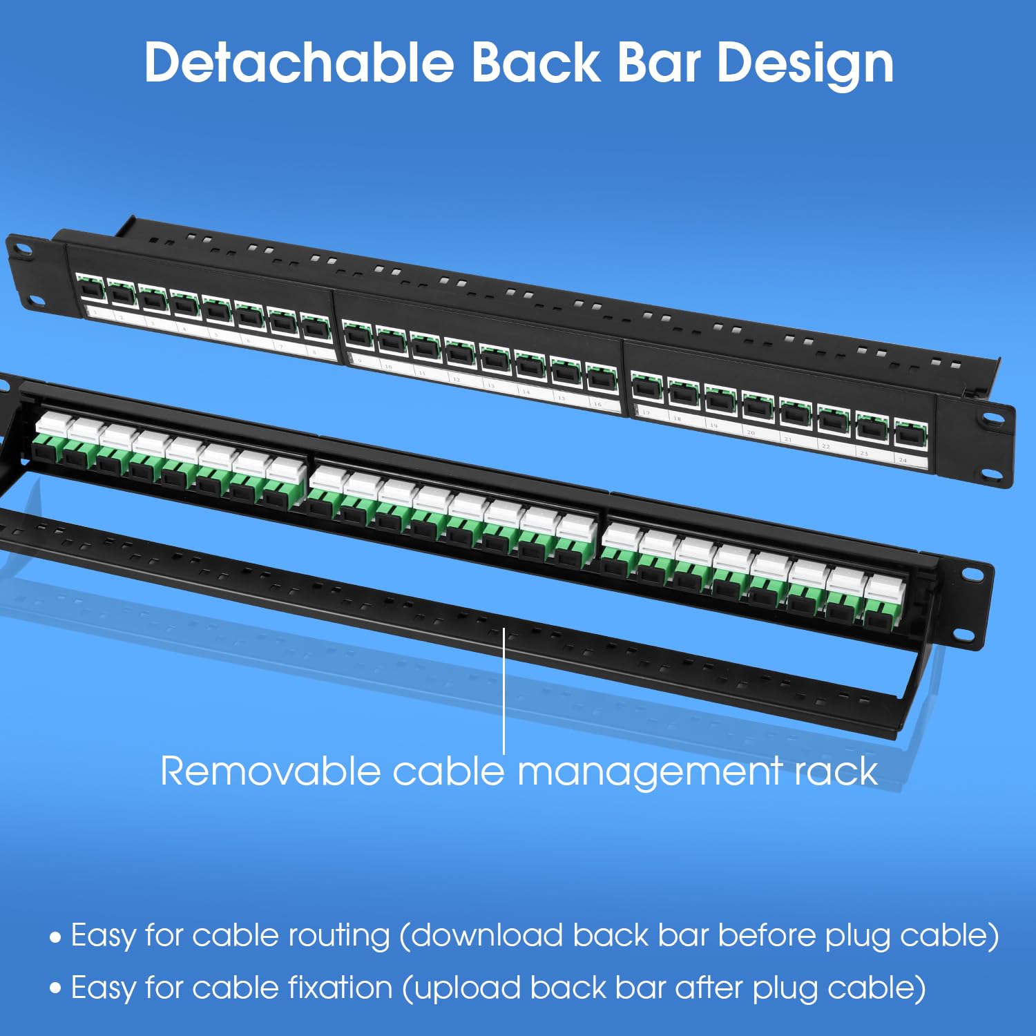 Glasfaser-Patchpanel mit 24 SCAPC OS1/OS2 Singlemode-Faser-Koppler, Keystone-Jack-Modular (inkl. Rack-Schrauben), 4 Stück