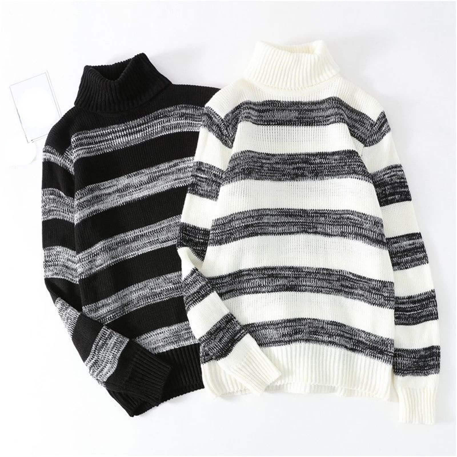 Ropa de hombre Otoño Invierno Suéteres gruesos Jerseys de punto cálido Cuello alto Coreano Tops Manga larga, 0908-negro, S