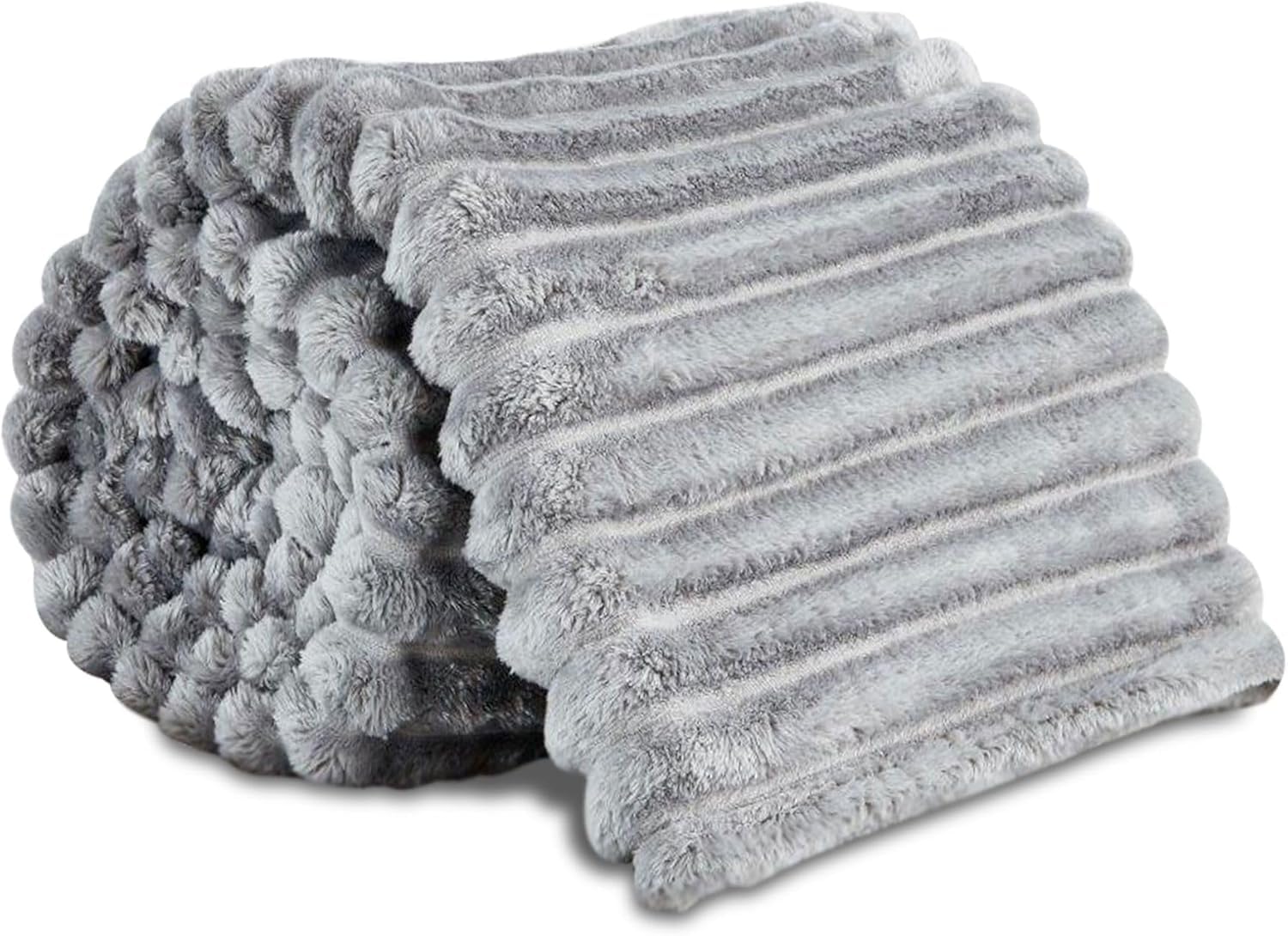 Lions Chunky Ribbed Throw Blanket - Faux Fur Thermal Warm & Cosy Fluffy Throws For Sofa Large Bed Couch, Double Size 150x200cm - Soft and Comfortable - Grey