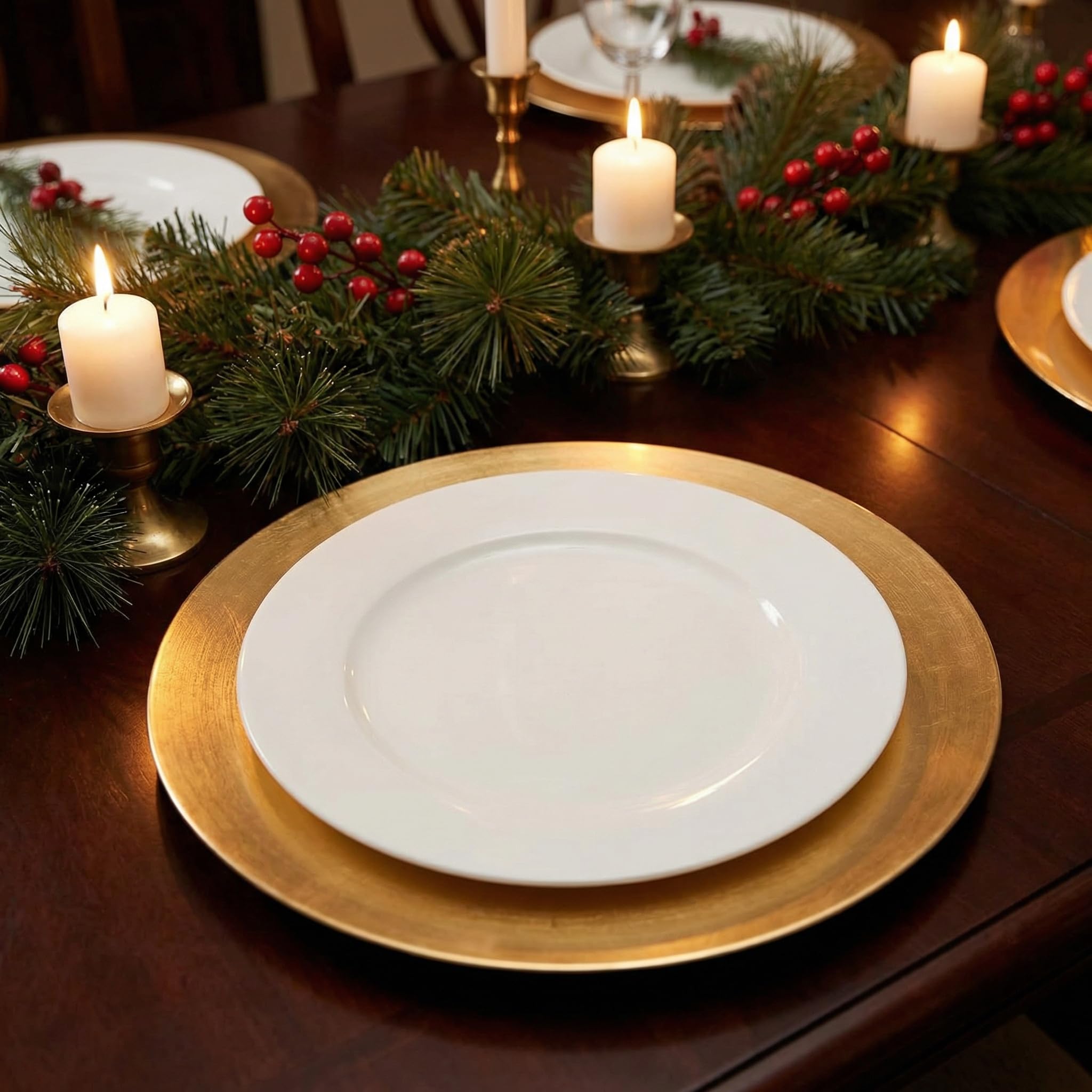 Platzteller aus Kunststoff, rund, 33 cm, 8 Stück, Platzteller für Abendessen, Hochzeit, Party, Veranstaltungsdekoration (Metallfolie goldfarben)