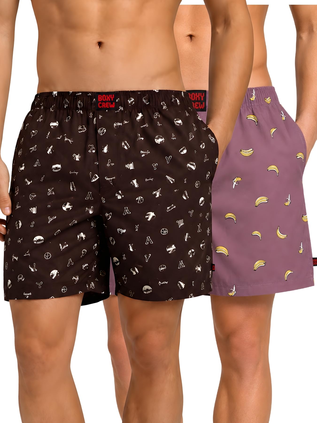 boxy crew Men Boxer Shorts Pack of 2, 100% Cotton Woven Boxers, Brown & Rose Pink, Printed Designs, Dual Side Pockets, No-Marks Inner Elastic Waistband, Relaxed Fit Lounge & Sleep Shorts-picture-44