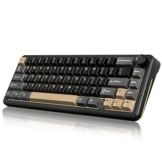 RedThunder K65 Wireless Mechanical Keyboard, CNC Knob, Tri-Mode BT5.0/2.4GHz/USB-C Hot Swappable Custom, Pre-lubed Linear Coconut Switches, Gasket Structure, RGB Gaming Keyboard, Black-Gold - Amazon product rated Grade B