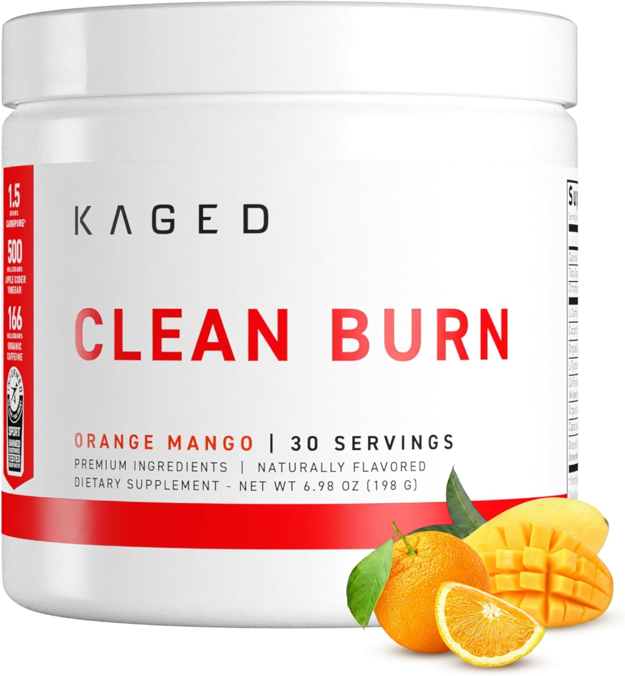 KAGED Clean Burn | Thermogenic Fat Burner Powder | CaloriBurn GP, L Carnitine, Coconut Water | Boost Metabolism, Energy, Focus | Orange Mango