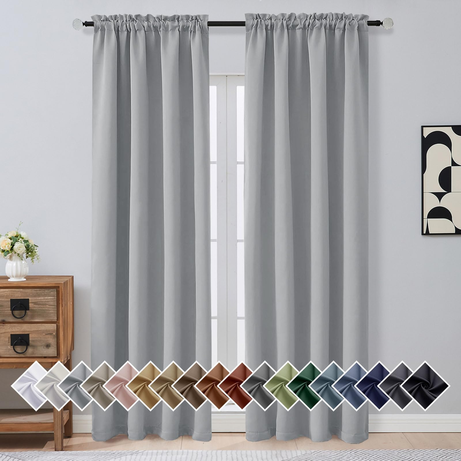 OVZME Silver Grey Blackout Curtains for Bedroom 90 Inches Long 2 Panels, Thermal Insulated Soft Fabric Solid Privacy Curtains for Living Room, Rod Pocket Modern Window Treatments, 2x40Wx90L Inches