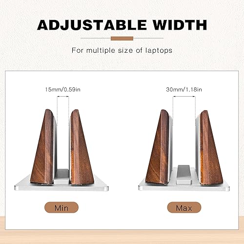 Miniatura 3 de muso wood Soporte vertical para laptop, soporte de escritorio de nogal con tamaño de muelle ajustable, soporte de madera para MacBook Pro y otras