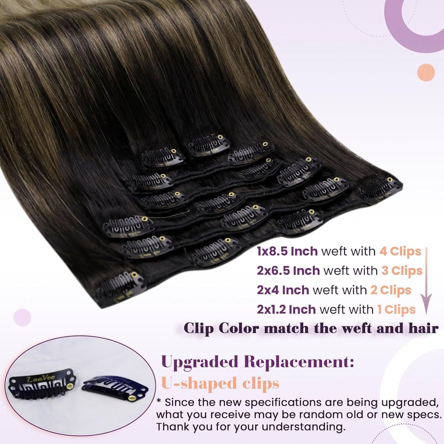 LaaVoo Clip in Hair Extensions Real Human Hair Black Hair Extensions Clip in 24 Inch 140g 7pcs Full Head Straight Balayage Light Brown & Blonde Remy Hair Double Weft #1b/8/22 - Image 3