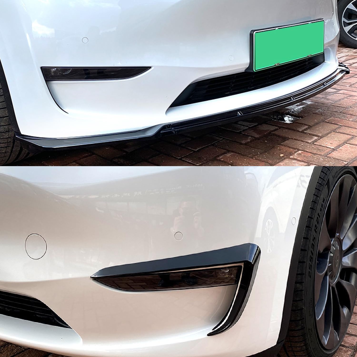 GSRECY Gloss Black Front Bumper Protection Splitter Chin Lip Spoiler Diffuser, Fog Light Eyebrow Cover Trim Compatible with Tesla Model Y 2020 2021 2022 2023 2024