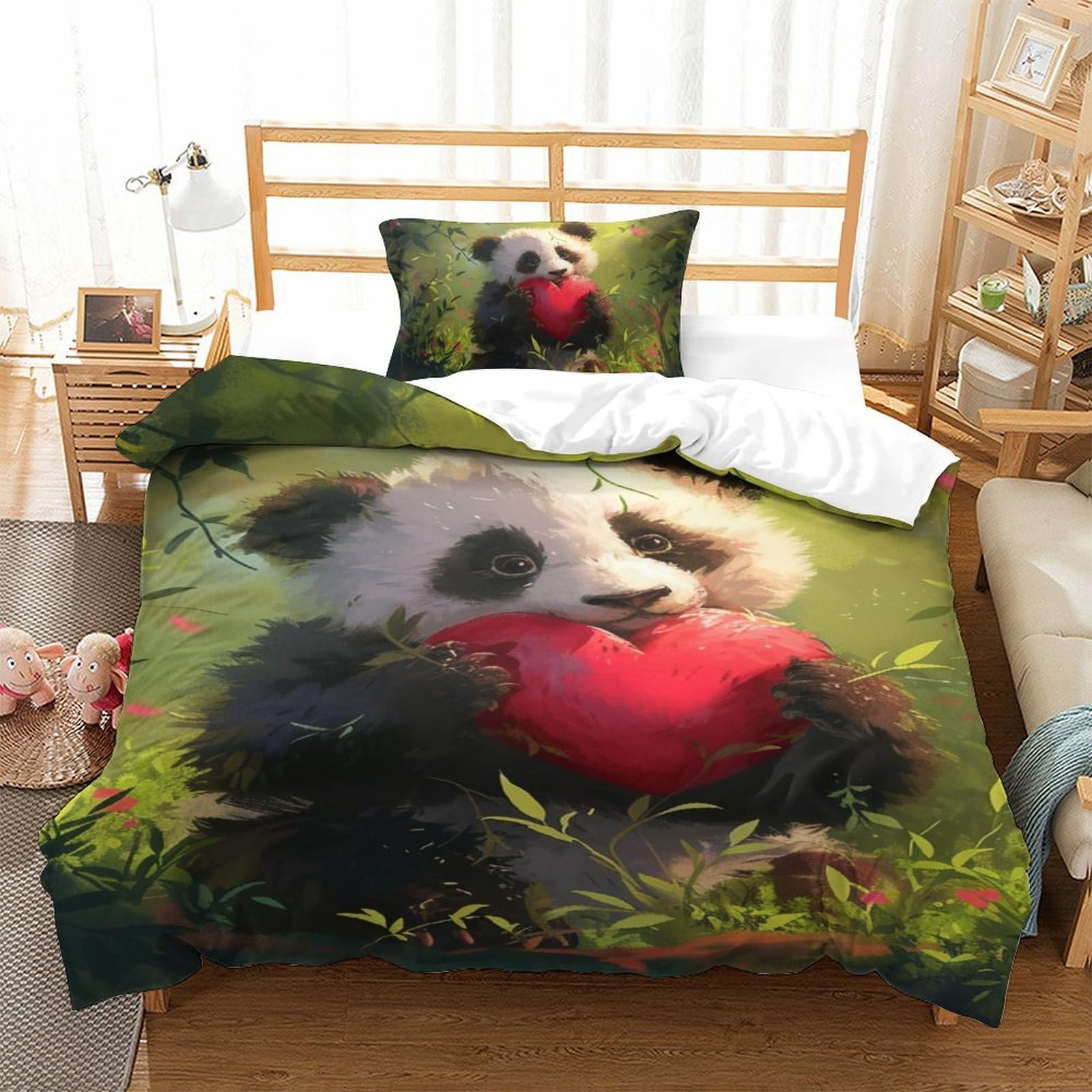 Parure de couette panda géant 3D en microfibre premium, parure de lit luxe single 135x200