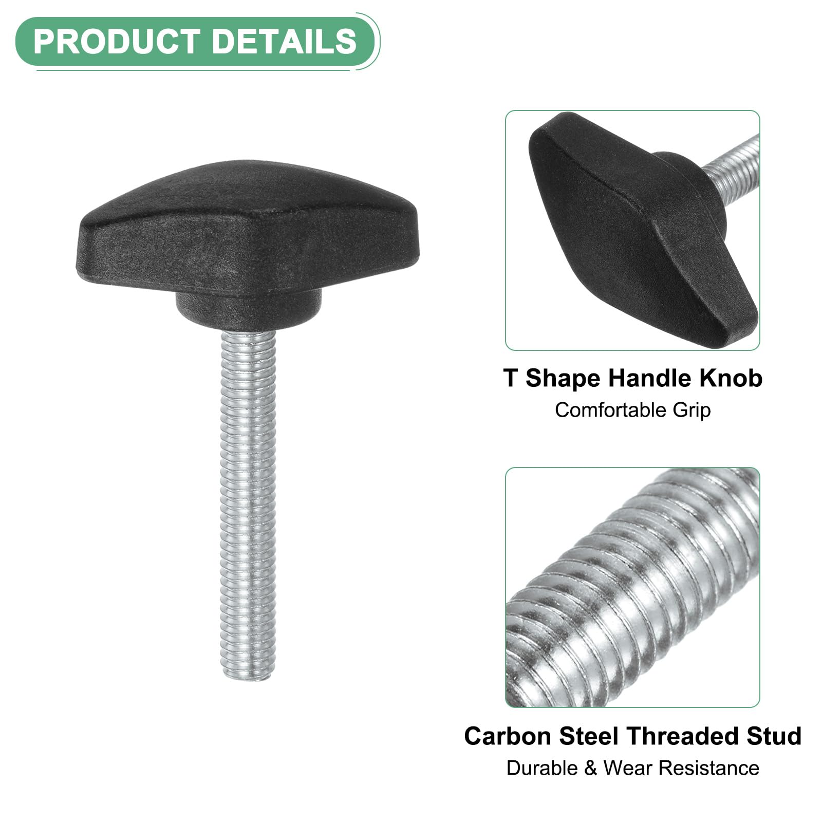 M METERXITY 4-Pack Thumb Screws, M6x45mm Tee Wing Knobs, Plastic T Handles Clamping Knob for Woodworking/Machinery/Equipment - Image 2
