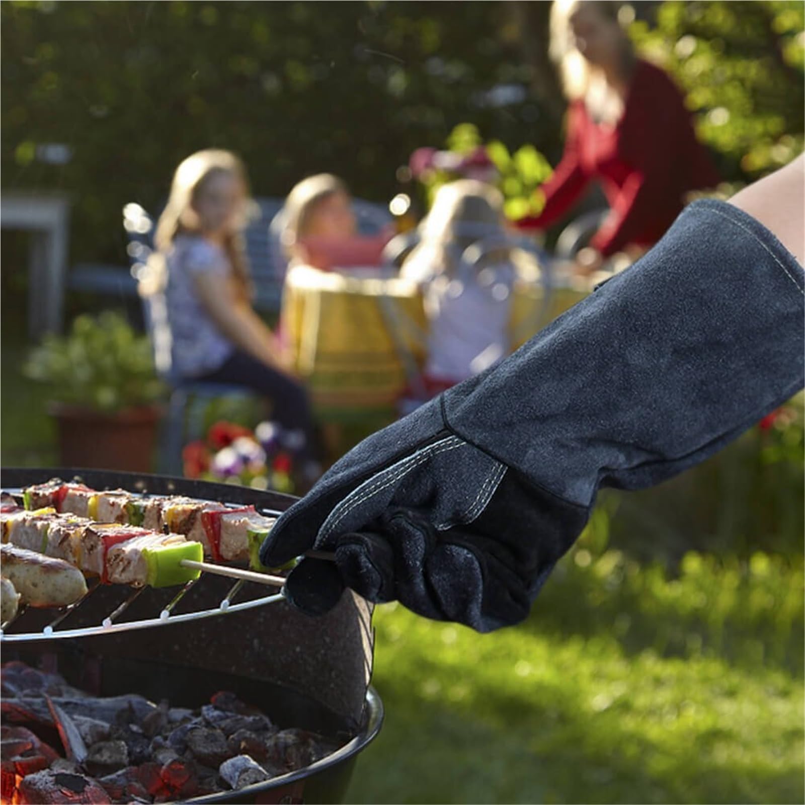 Manoplas Horno, 1 Par De Guantes Resistentes Al Calor, For Asar con Forro Aislado Manga Larga For Cocinar Cocinar Barbacoa(Black)
