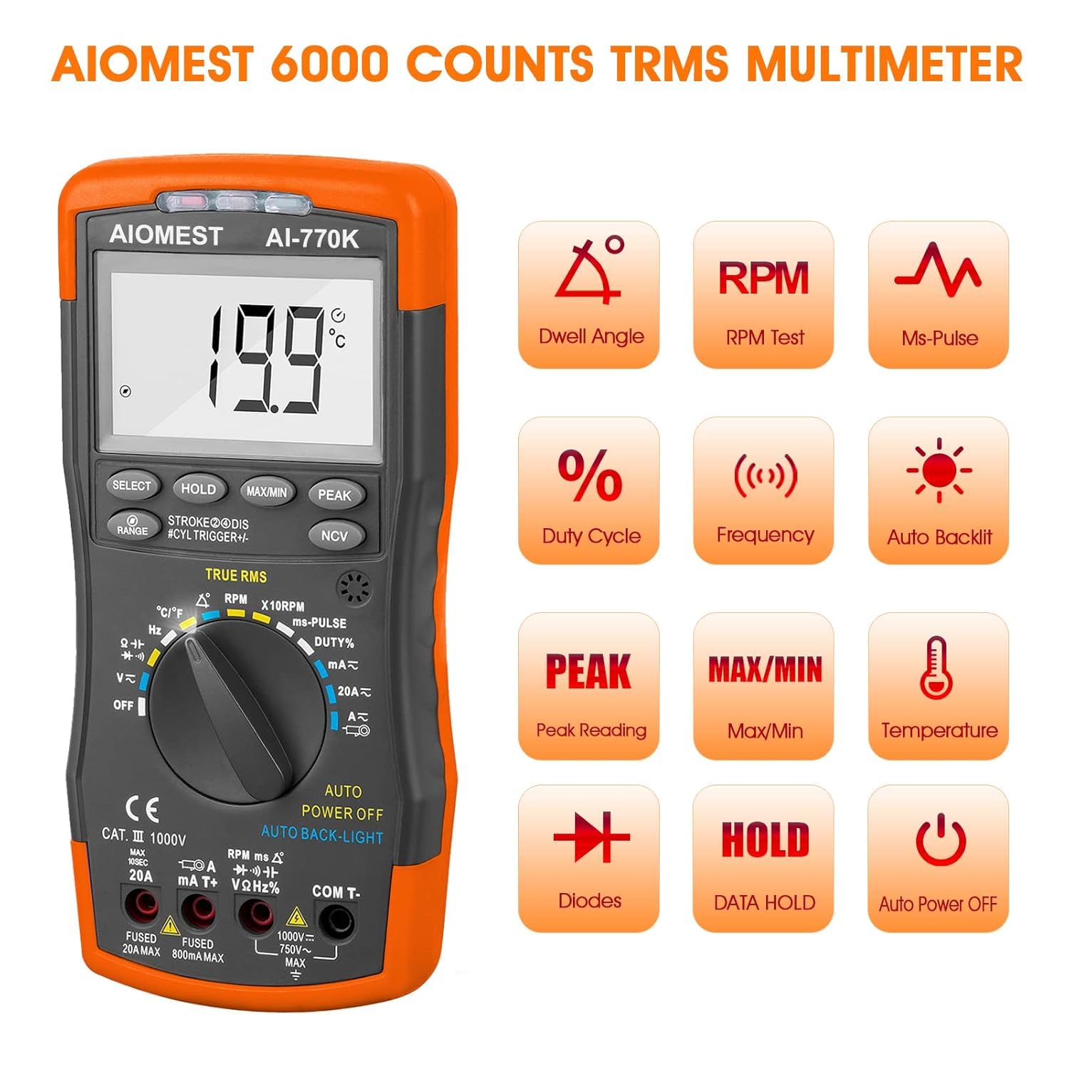 AIOMEST Automotive - Multimetro digitale con distributore di corrente