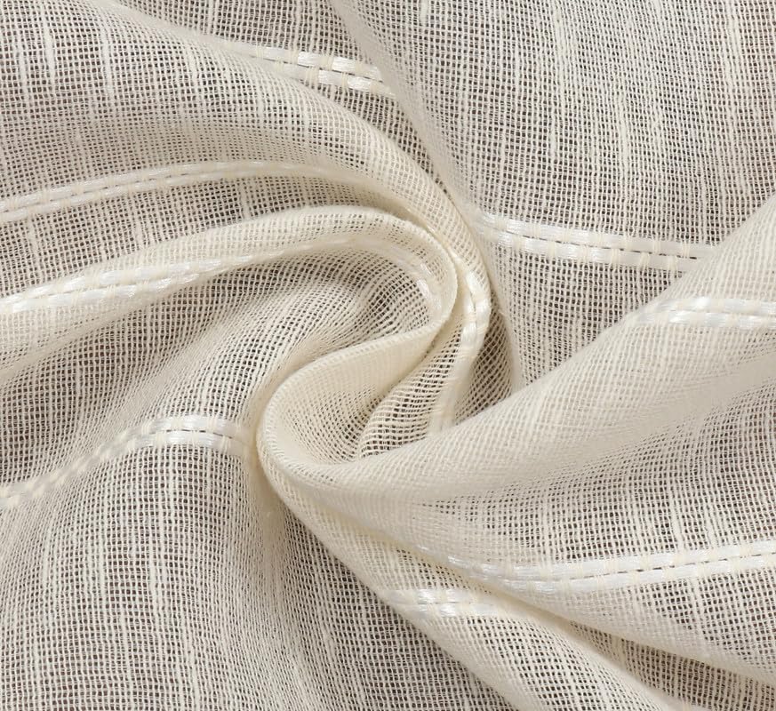 Image of Exporthub Sheer Linen Cotton Curtains for Door 7 Feet Set of 1 Pc, Cream - Light Filtering Breathable Fabric Drapes for Living Room & Bedroom (EHSPR054 74 1)