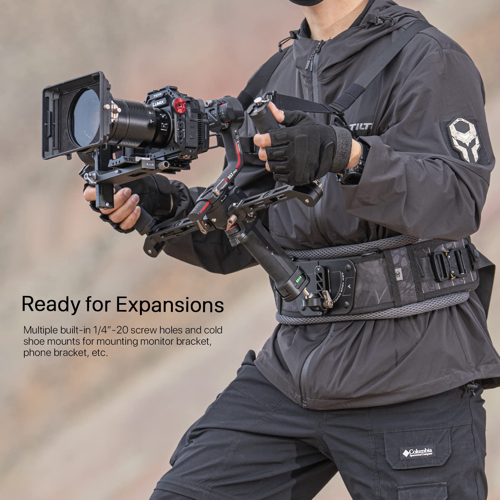 Tilta Dual Handle Gimbal Système support cardan léger à Double poignée Compatible avec Le cardan RS 2/RS 3 Pro/RSC 2/RS 3,avec Gilet de support de cardan,support à Double poignée GSS-T04-DHB2