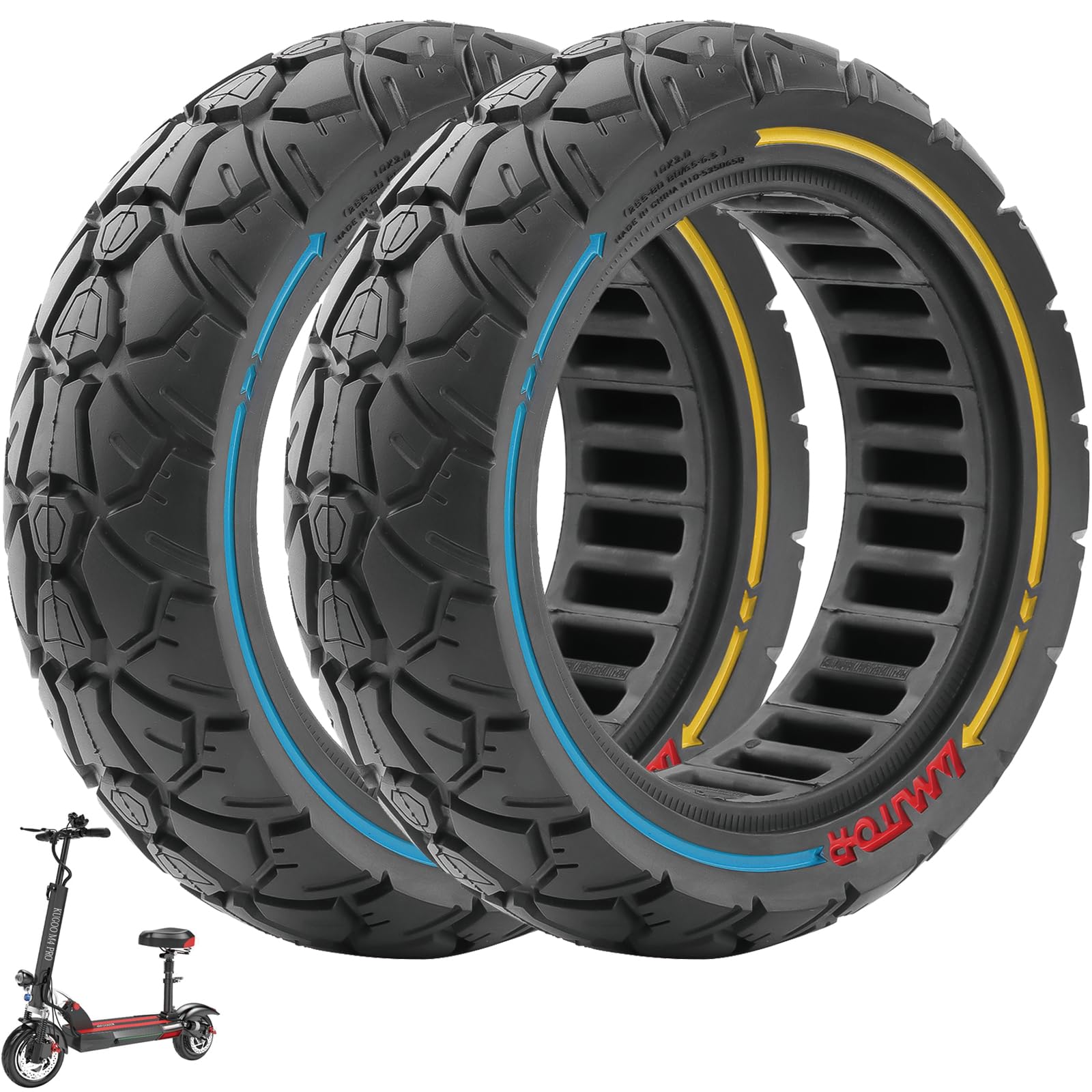 VOLOHAS 10x3 Solid Rubber Tyres - 10 Inch, 255x80, 80/65-6.5 Replacement Tyres for Electric Scooter The Slot Wdth is 53.5 mm, Suitable for Wheels with a Width of 51-54 mm