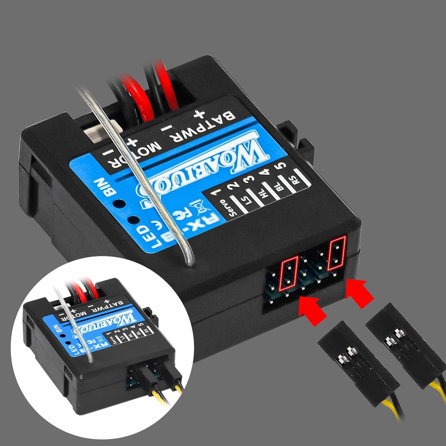 2 in 1 ESC e ricevitore 3CH 2.4G RC trasmettitore telecomando con motore spazzolato 050 50T cambio combinato (motore combinato 1 e 050 50T rosso)