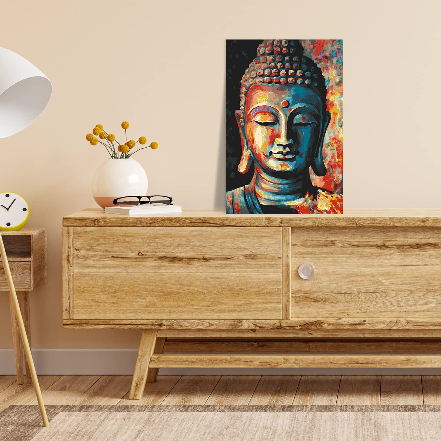 Malen nach Zahlen Erwachsene - Buddha Modern Art 90 x 60 cm groß XL Premium-Malset ohne Rahmen, Hergestellt in unserer Produktion in Deutschland, Kreative