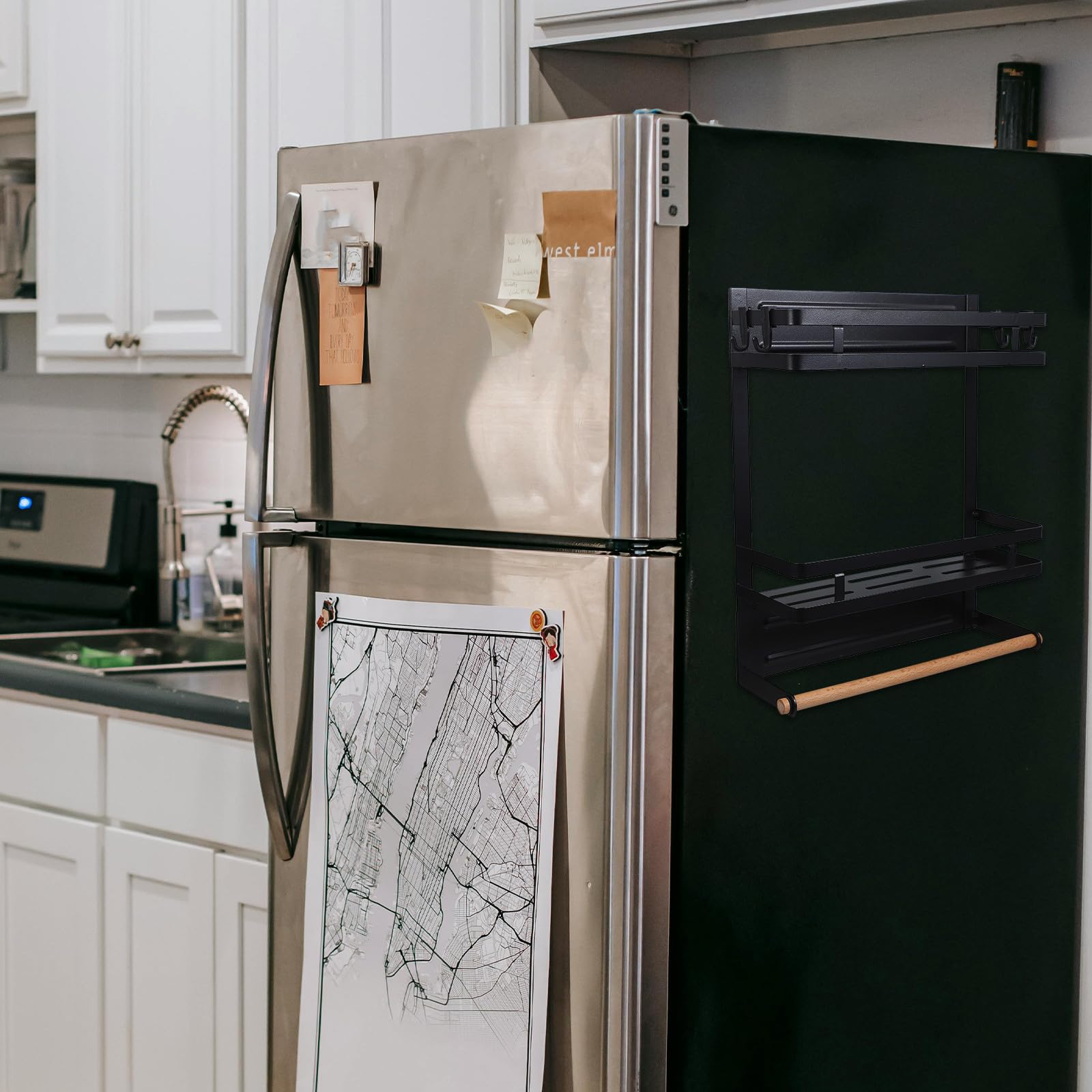 ifundom Scaffale Magnetico Doppio per Frigorifero, Organizer Cucina Nero