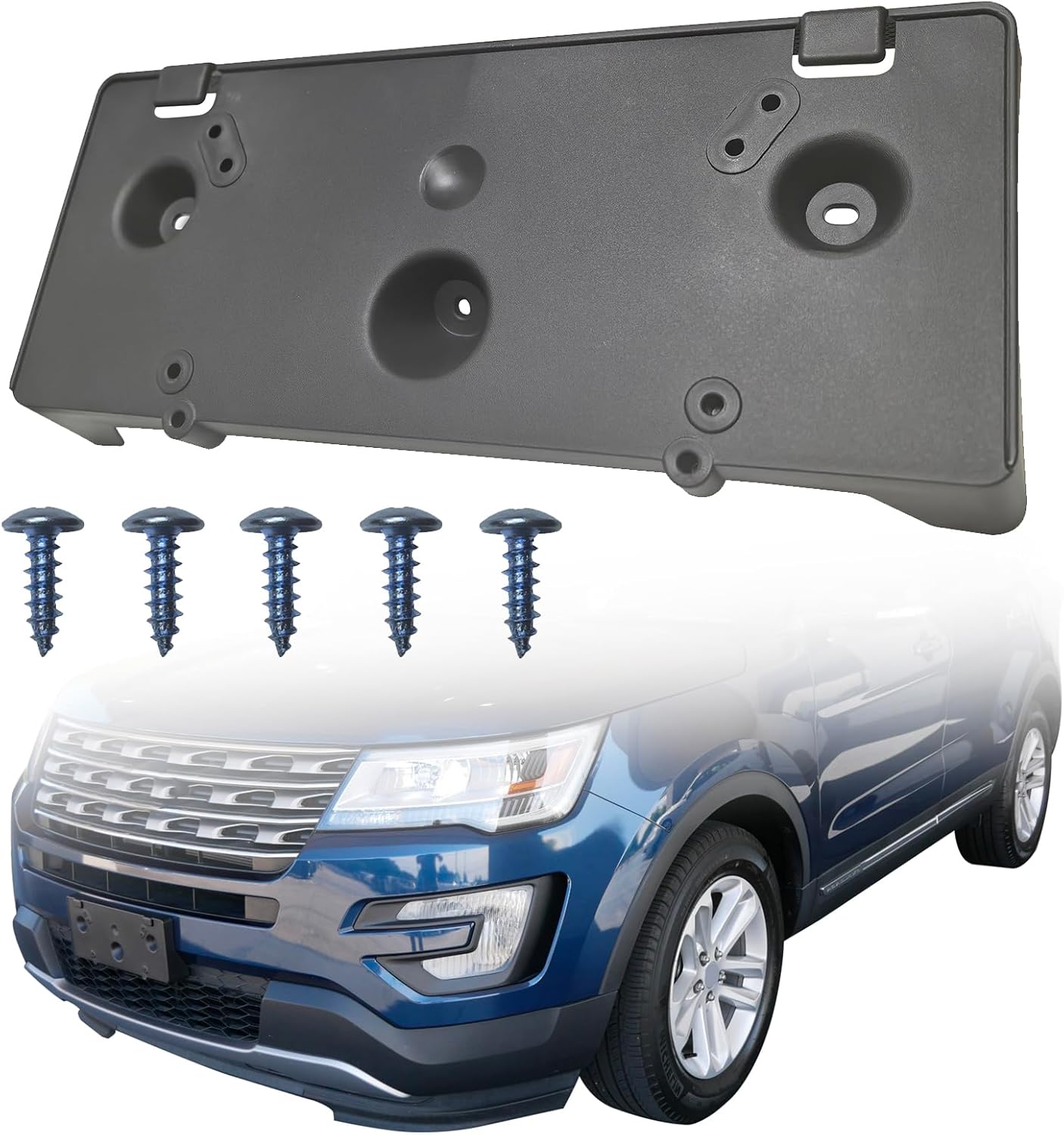 Front License Plate Frame Mounting Bracket Tag Holder Textured Black Fits for 2016 2017 Ford Explorer Replace FO1068158 FB5Z17A385AA