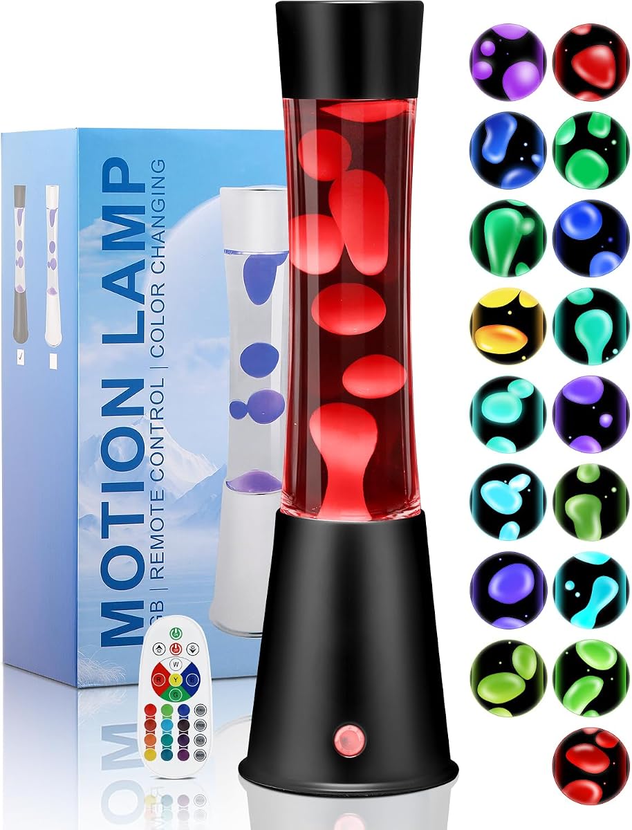 15.5" Liquid Motion Lamp 17 Color Changing Night Light with Remote, Classic LED Table Lamps for Kids Adults, Relaxing Nightlight for Bedroom Office Home Christmas Decor, Black