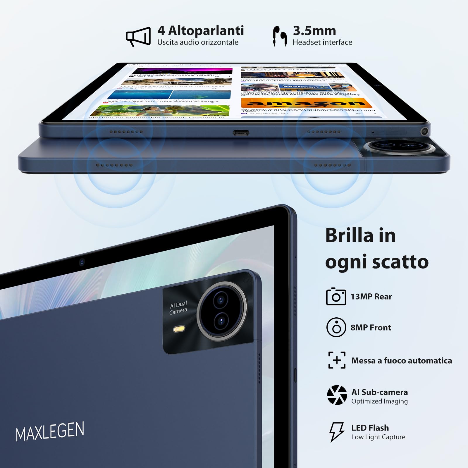 MAXLEGEN Android Tablet 14 Pollici, 2,5K Incell Display, 36GB RAM+256GB ROM(TF 1TB), 4G LTE+5G WiFi Tablets con Octa Core/4 altoparlanti/20W/11580 mAh/BT5.0/GMS/GPS, Pen/custodia/auricolare Inclusa