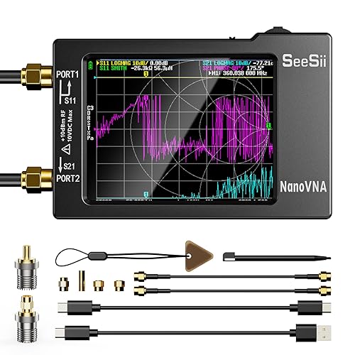 Miniatura 11 de SEESII Analizador de red vectorial y antena NanoVNA-H 10KHz-1.5GHz con estuche protector EVA de 2.8", impermeable y resistente a golpes, mide